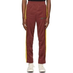 Palm Angels Burgundy Joggers with Yellow Stripes